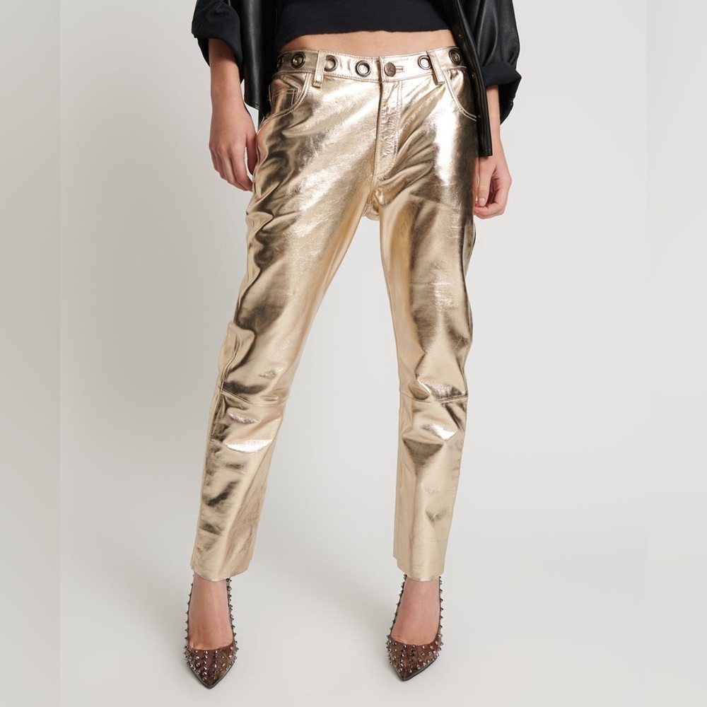 One Teaspoon - Gold 100% Sheepskin Leather Pants (Size M) - Picture 5 of 16